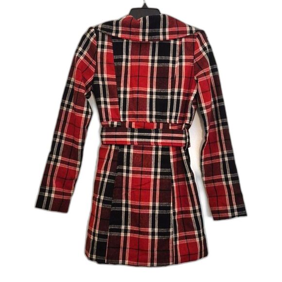 Vtg Y2K Wet Seal Plaid Peacoat S Wool Blend Belted Red Preppy Mall Goth Coat - Picture 10 of 10